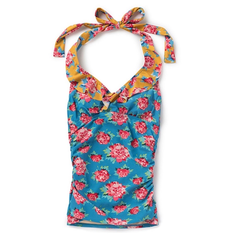 Matilda Jane Blue and Pink Floral Halter Tankini Top (top only)